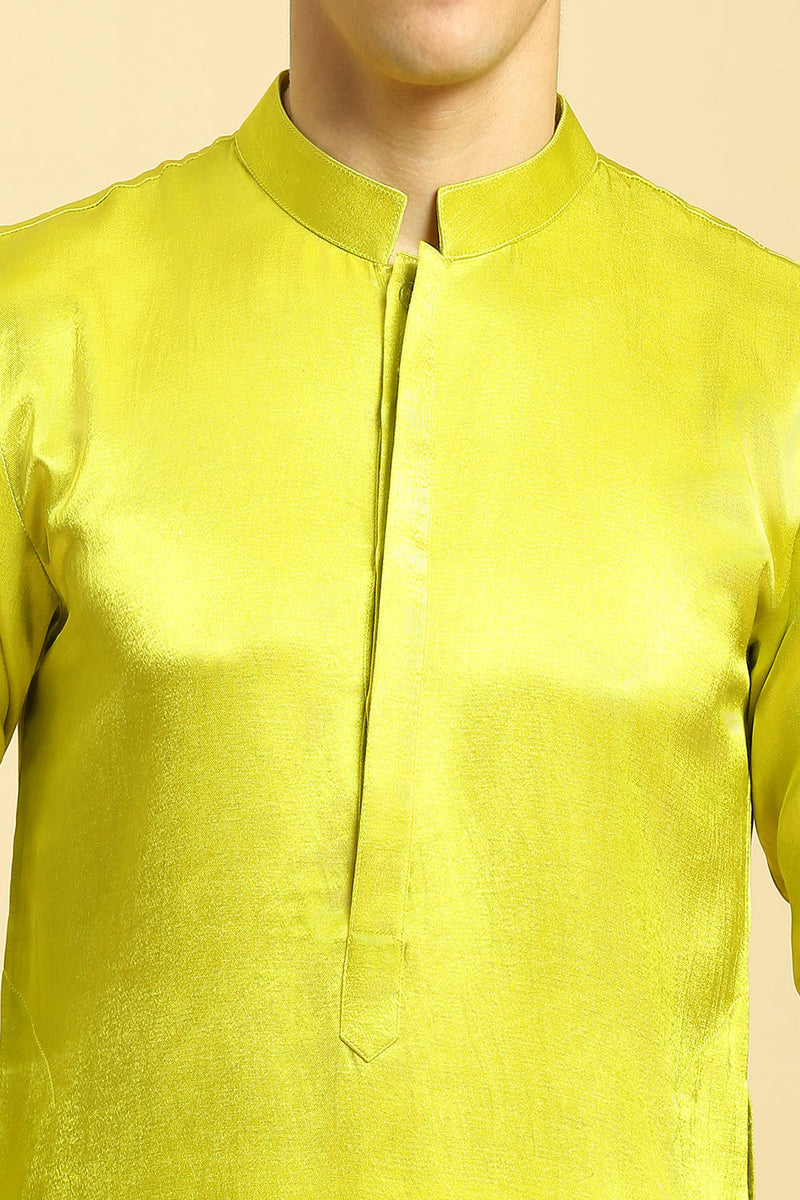 Neon Green Kurta With White Pant With Multi Colour Dupatta