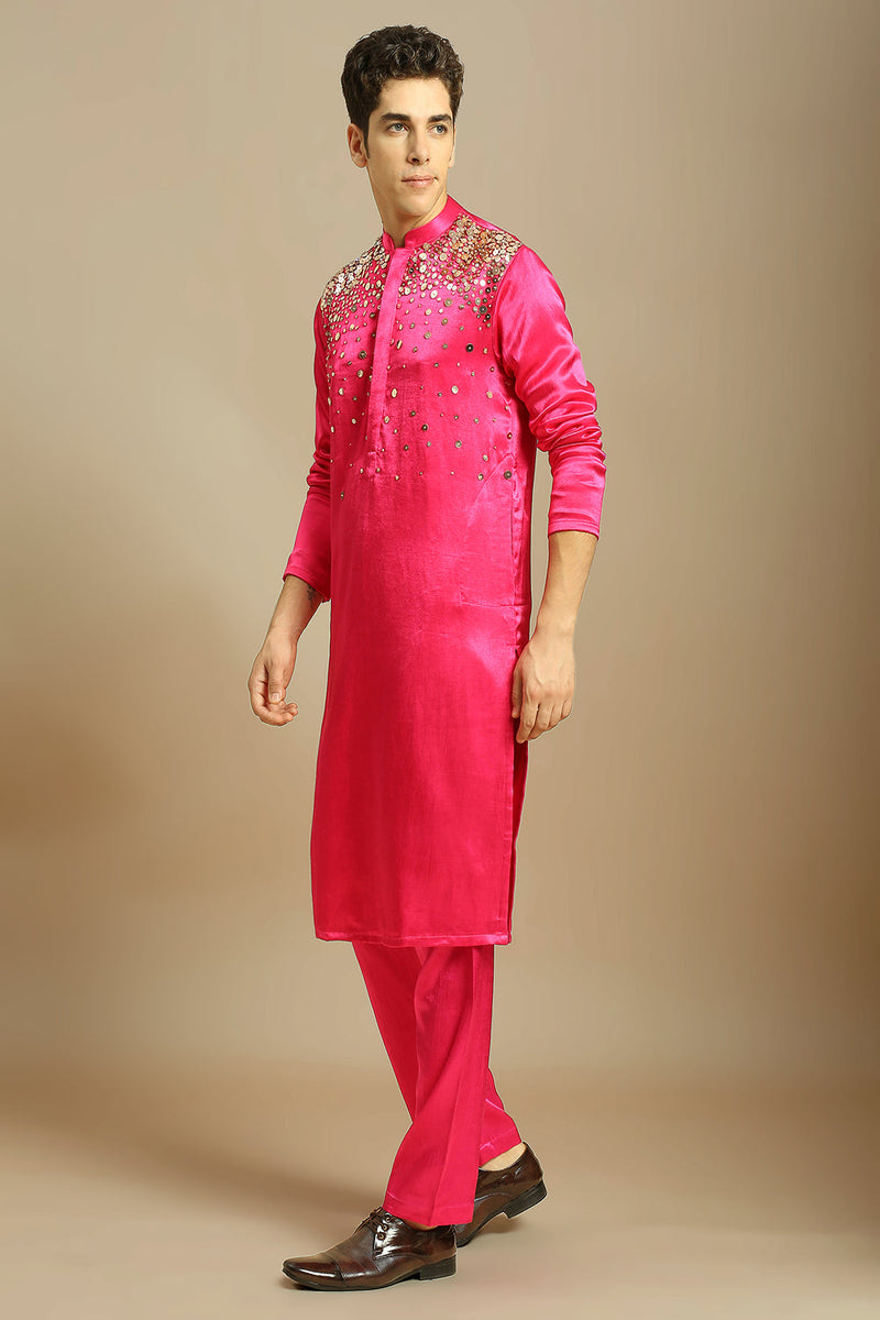 Hot Pink Embroiderd Kurta With Pant