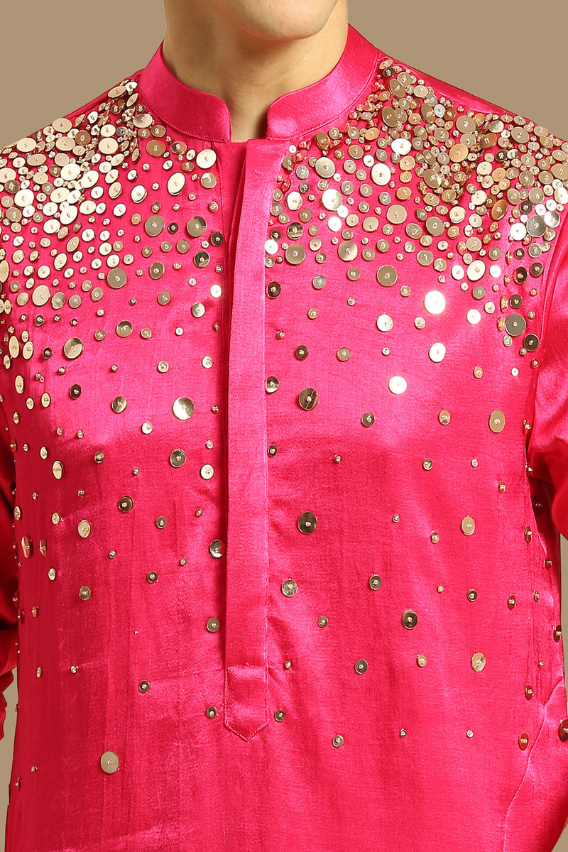 Hot Pink Embroiderd Kurta With Pant