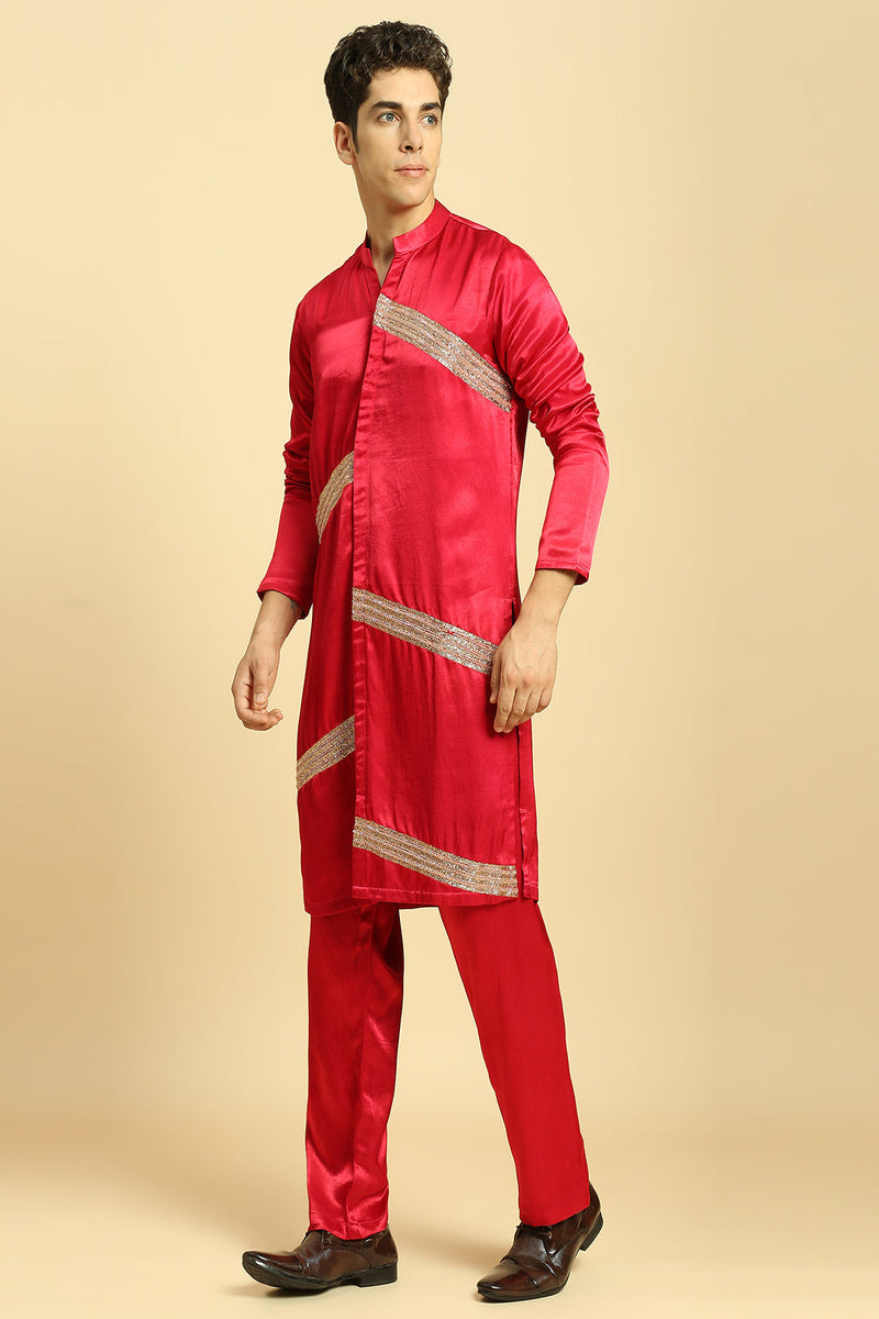 Red Embroidered Kurta With Pant