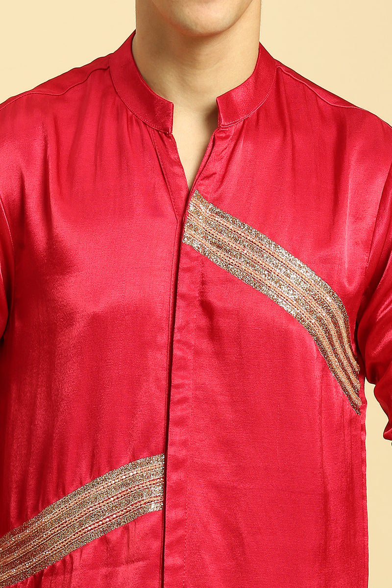 Red Embroidered Kurta With Pant