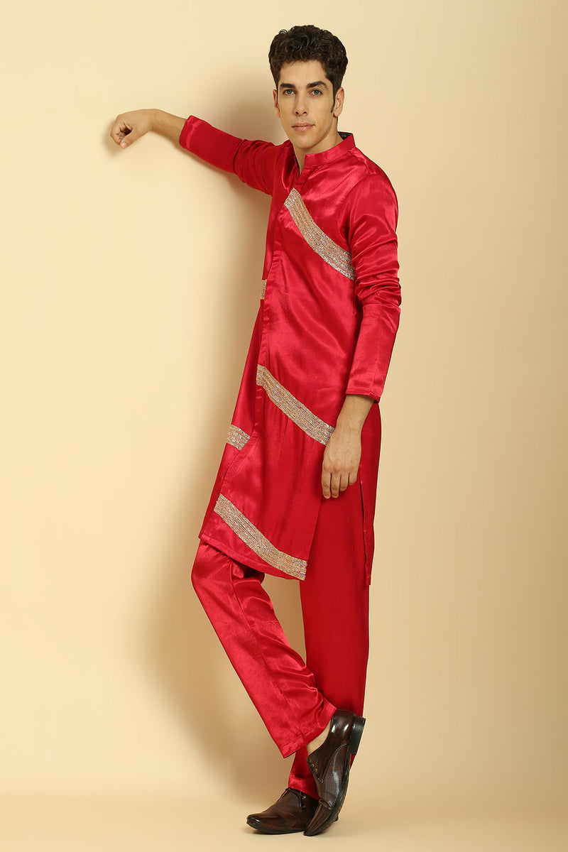 Red Embroidered Kurta With Pant