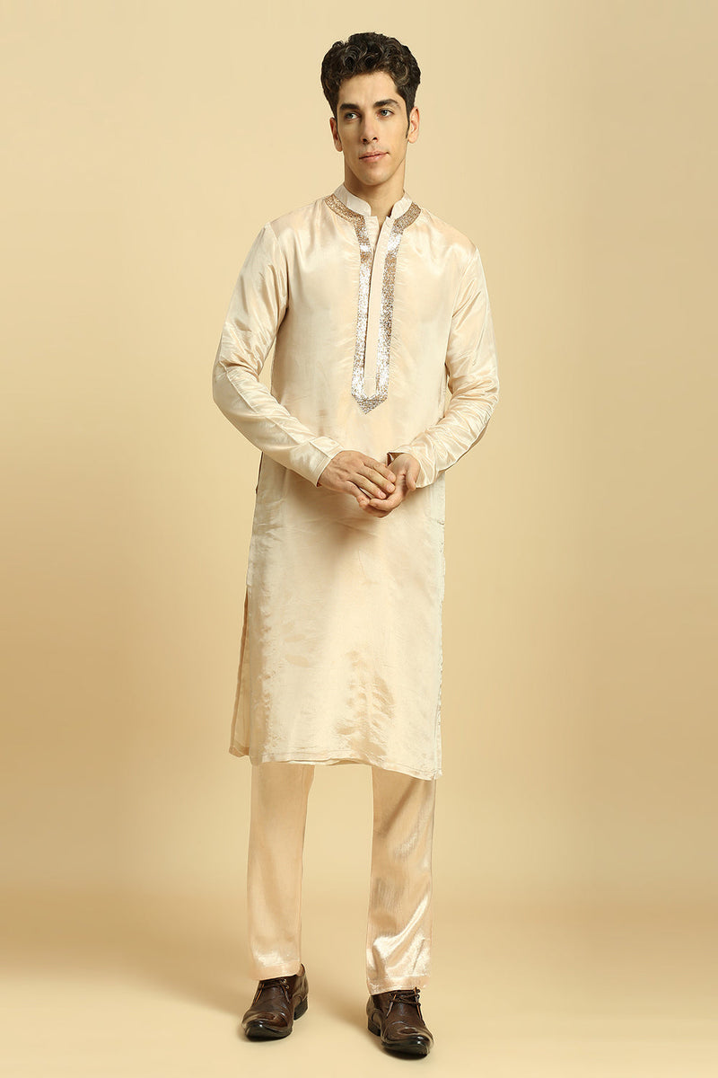 Peach Tissue Kurta With Pant With Ombrey Dupatta