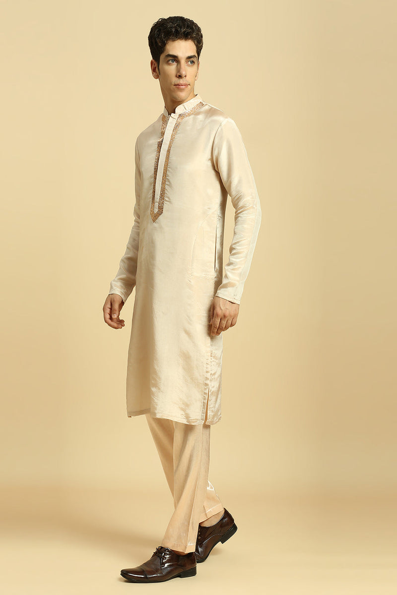 Peach Tissue Kurta With Pant With Ombrey Dupatta