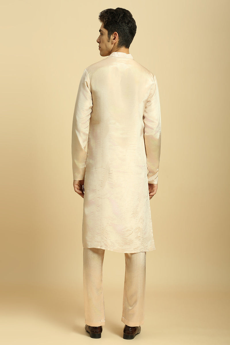 Peach Tissue Kurta With Pant With Ombrey Dupatta