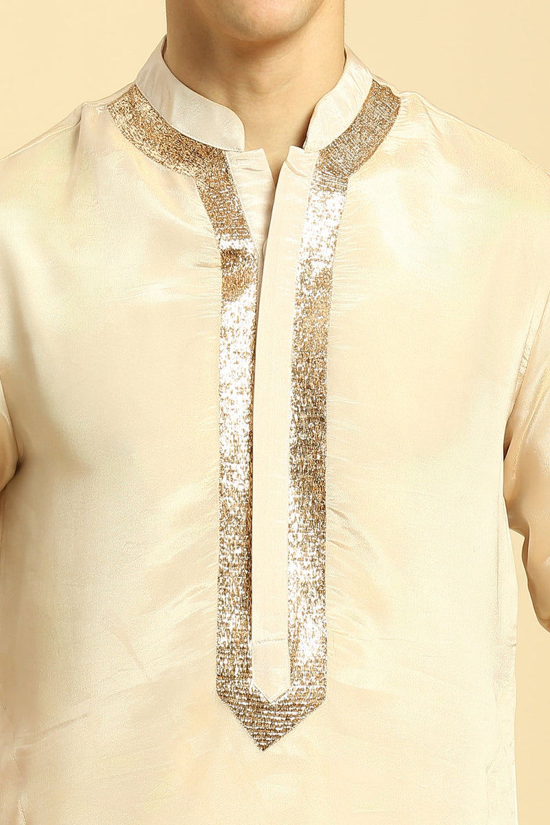 Peach Tissue Kurta With Pant With Ombrey Dupatta