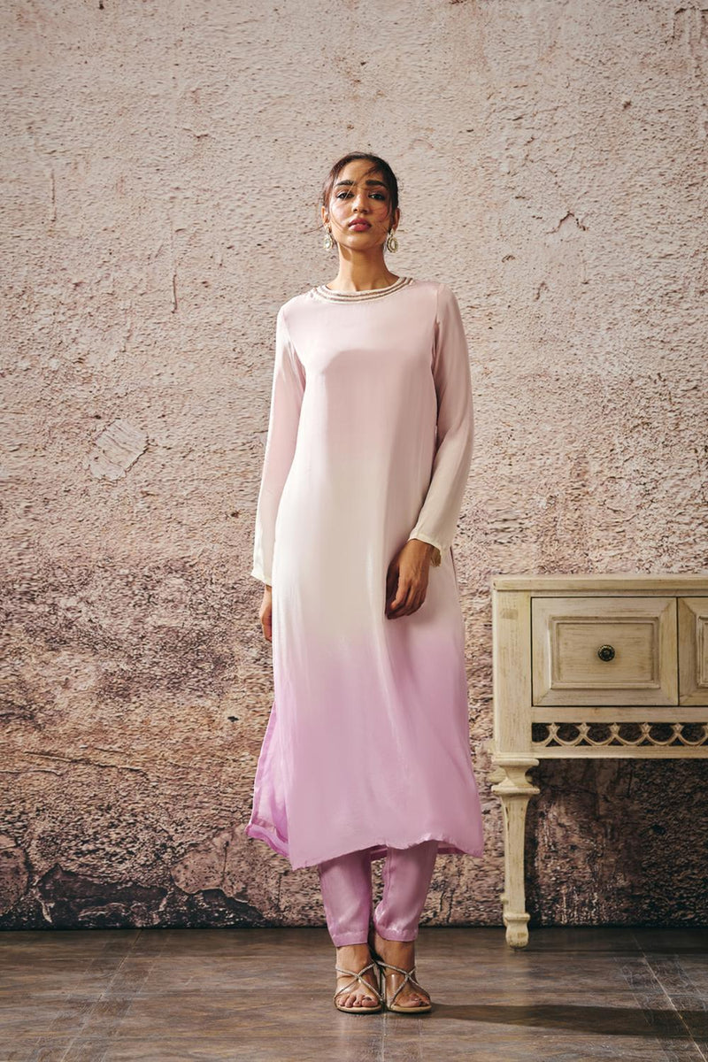 Baby Pink To Lilac Ombrey Kurta