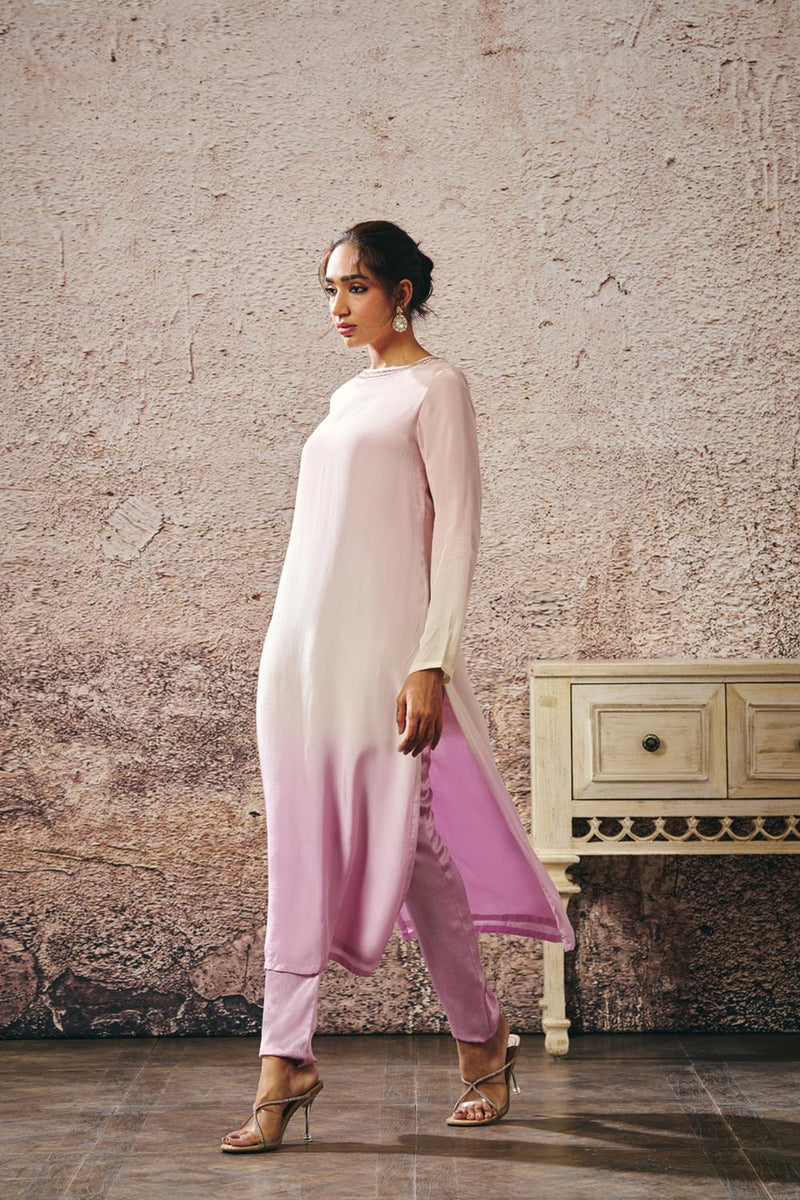 Baby Pink To Lilac Ombrey Kurta