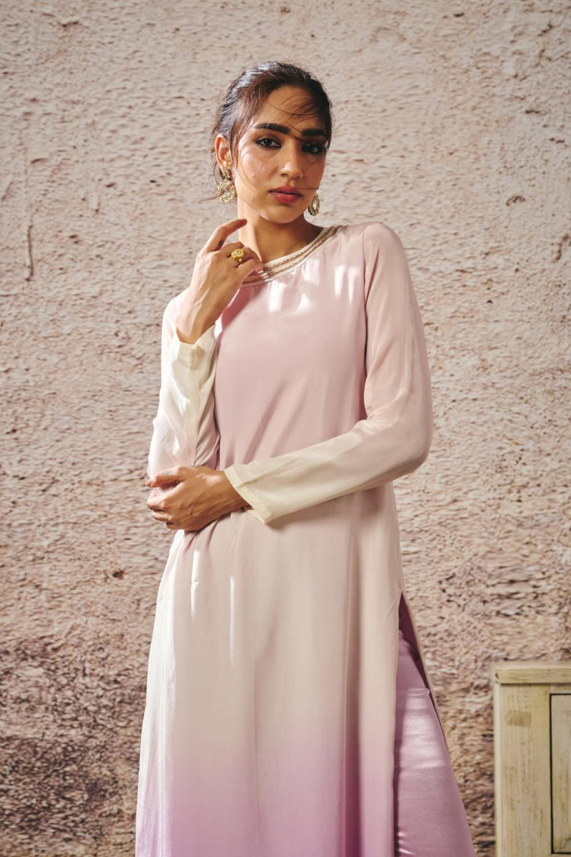 Baby Pink To Lilac Ombrey Kurta