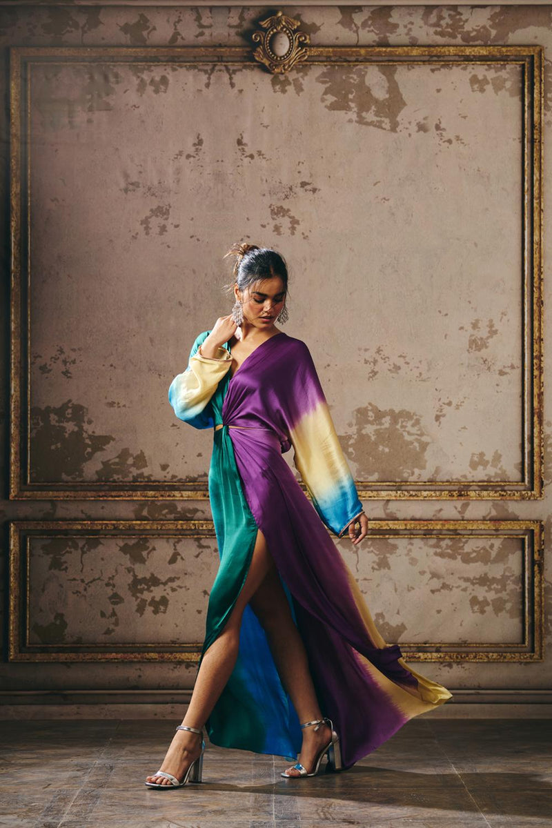 Purple And Beige Ombre Kaftan