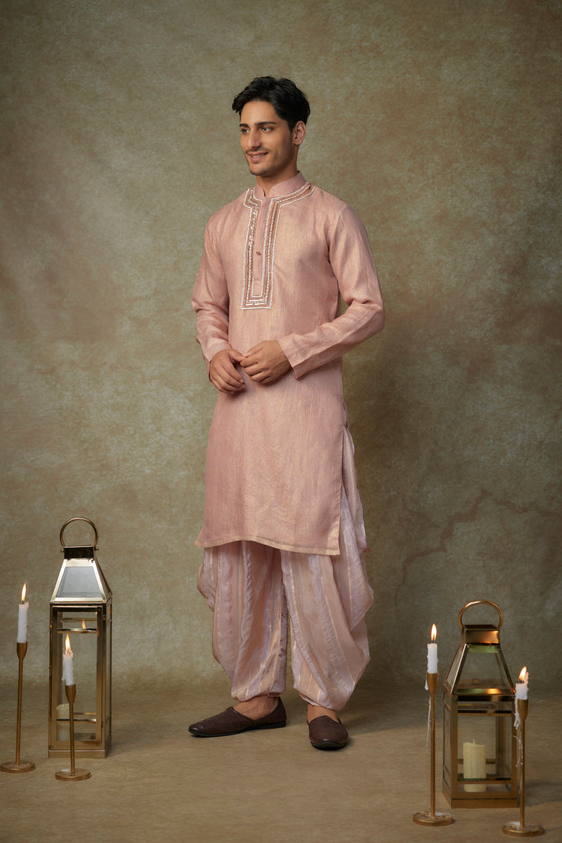 Peach Embroiderd Kurta With Pant