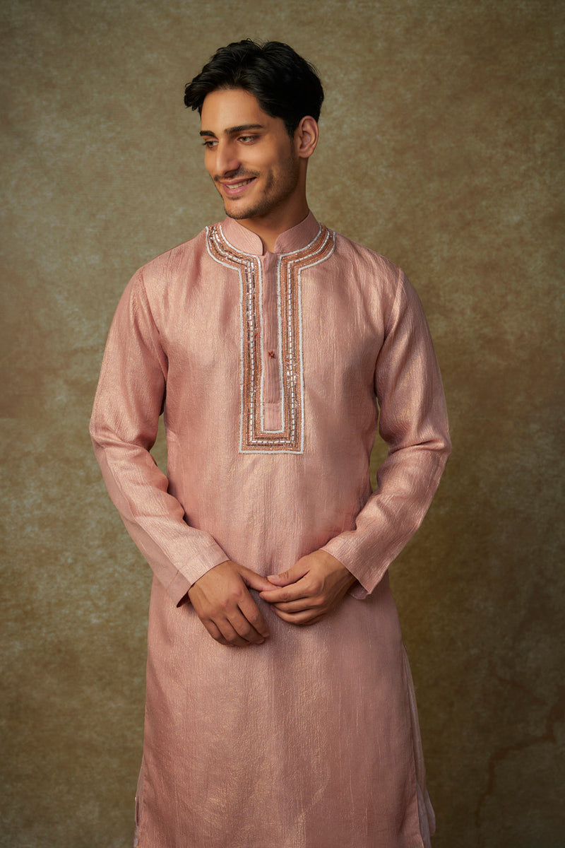 Peach Embroiderd Kurta With Pant