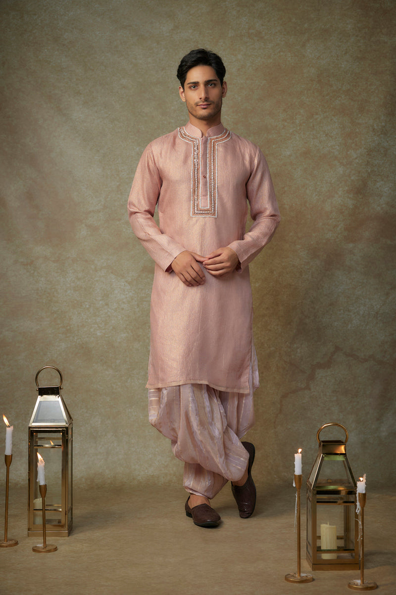 Peach Embroiderd Kurta With Pant