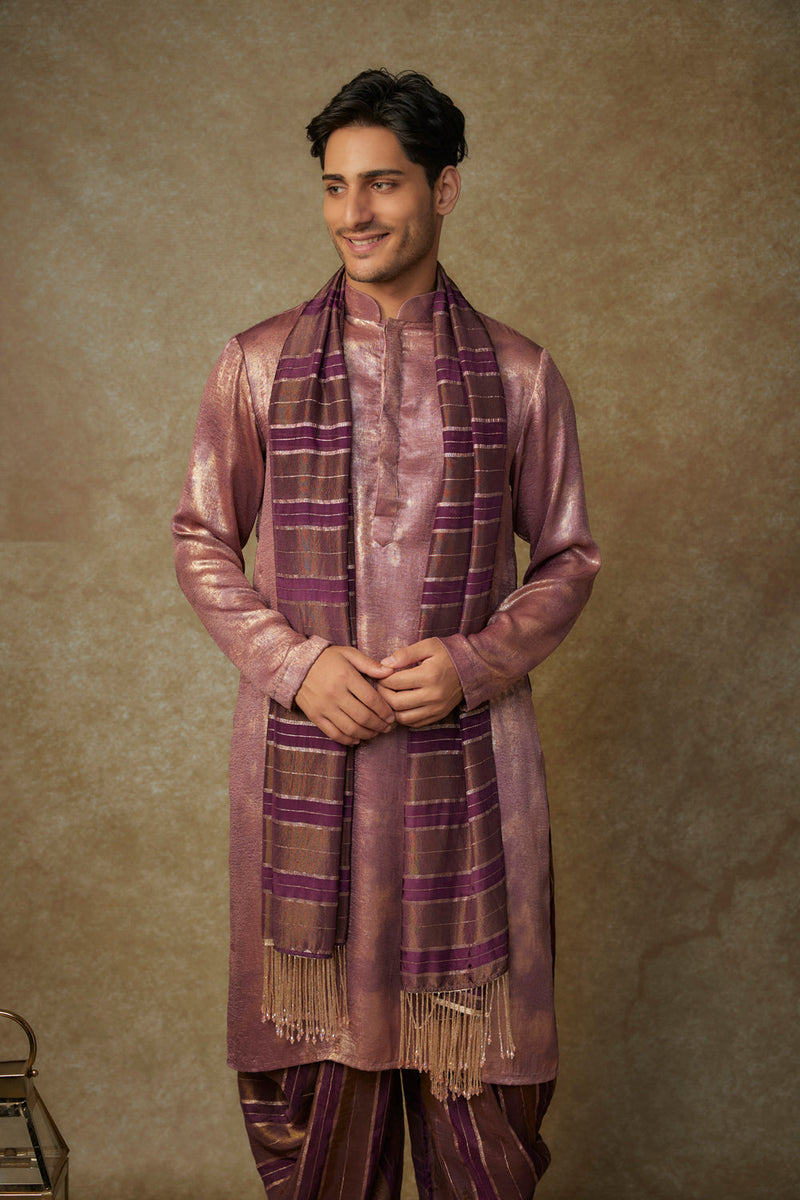 Wine Kurta With Dhoti And Dupatta