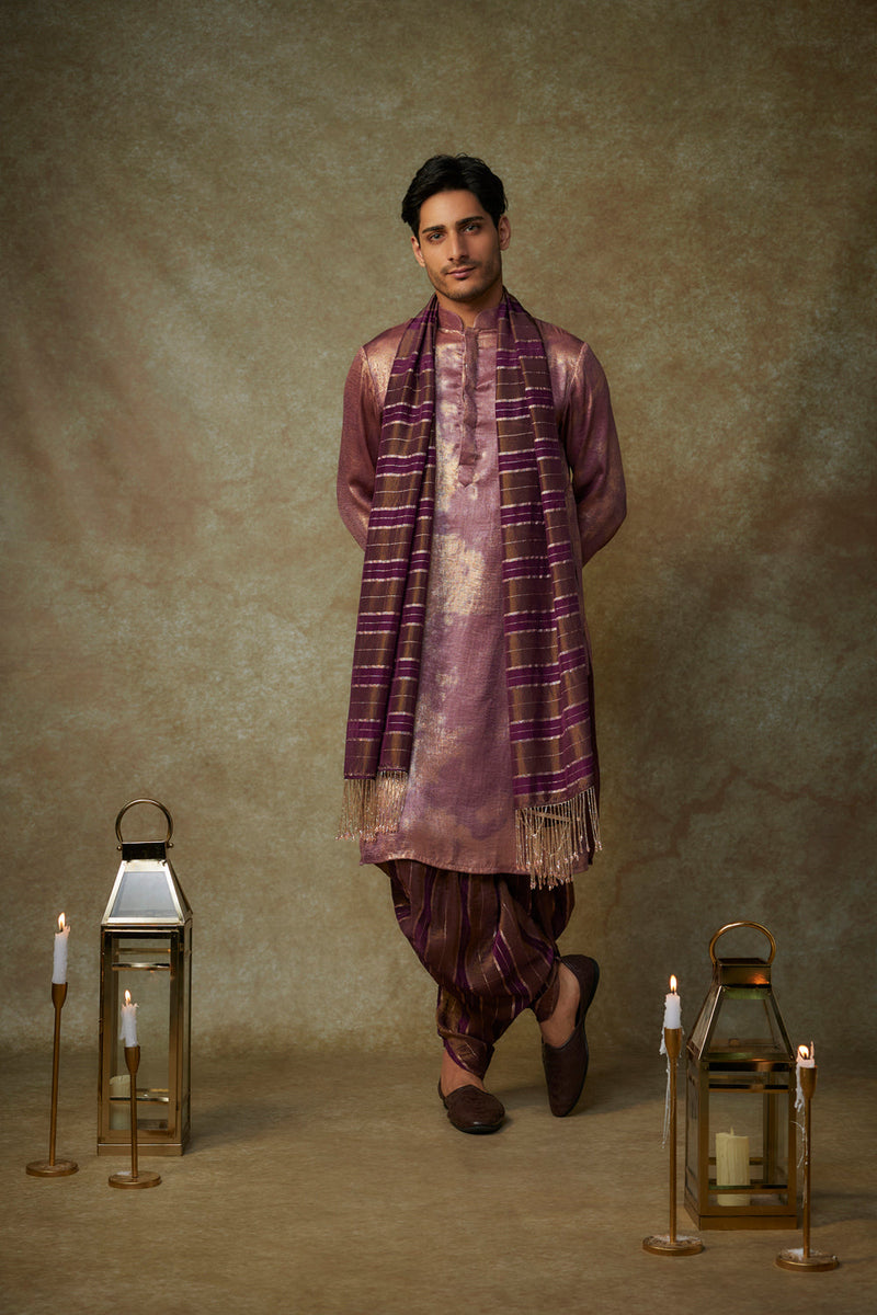 Wine Kurta With Dhoti And Dupatta