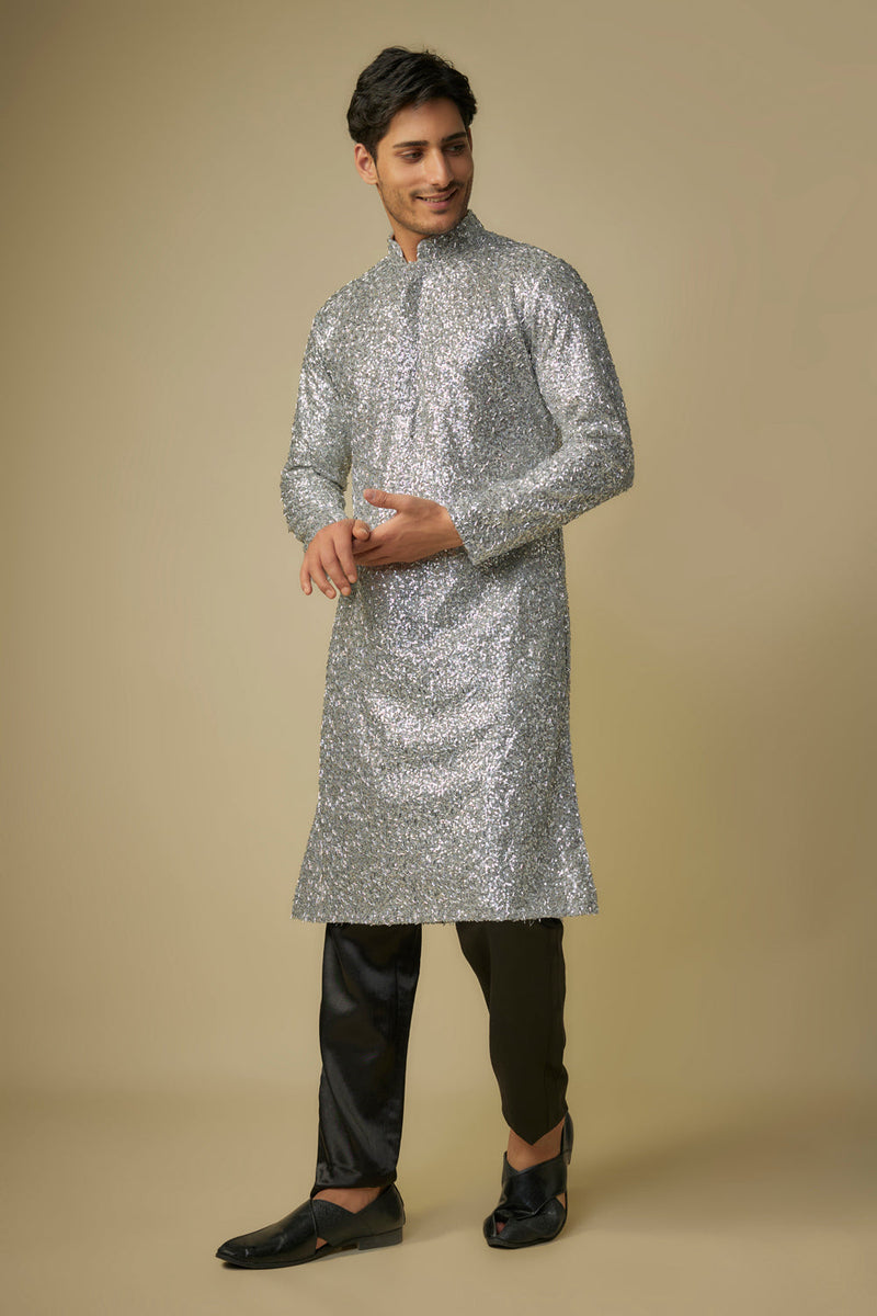 Silver Embroiderd Kurta With Pant