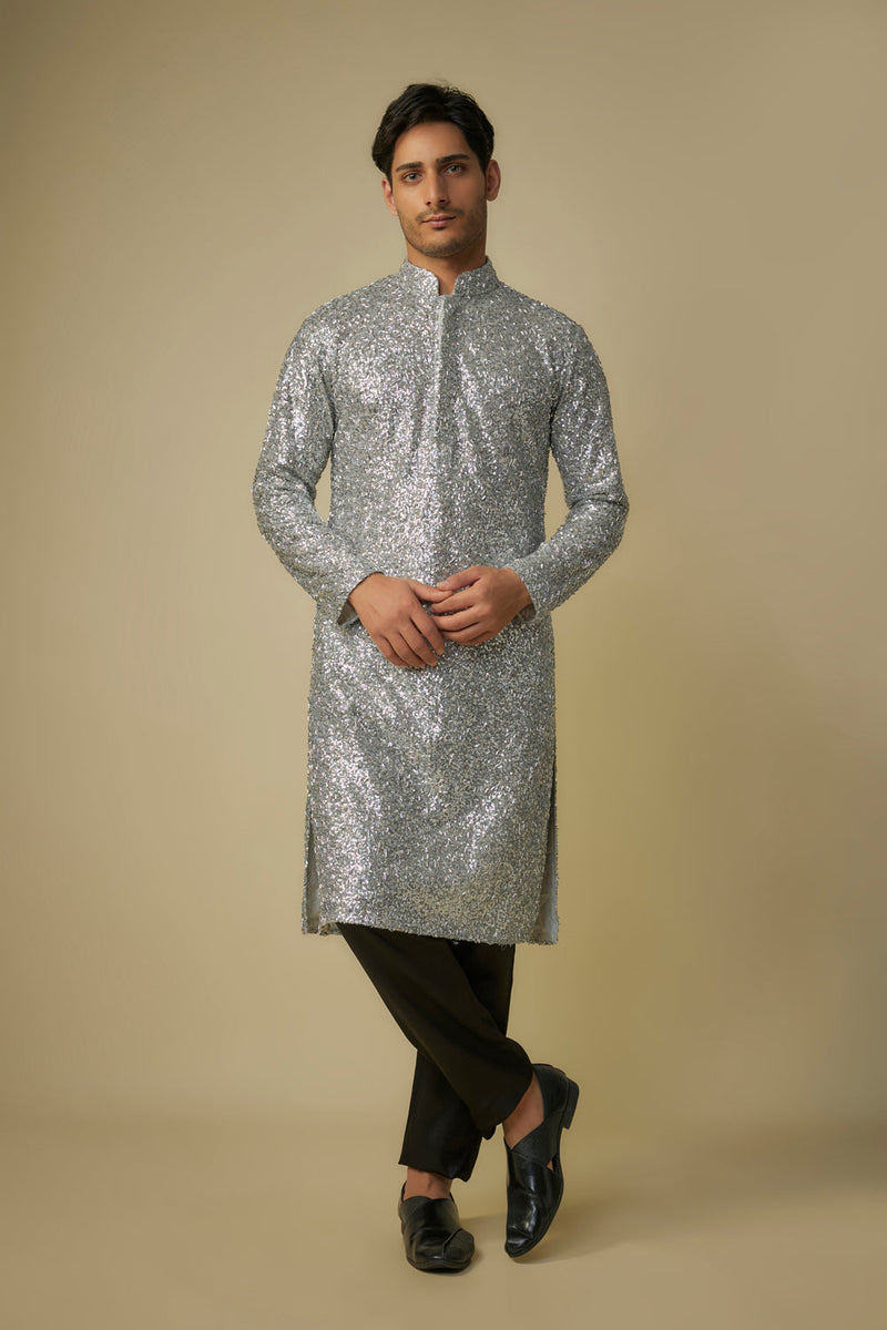 Silver Embroiderd Kurta With Pant