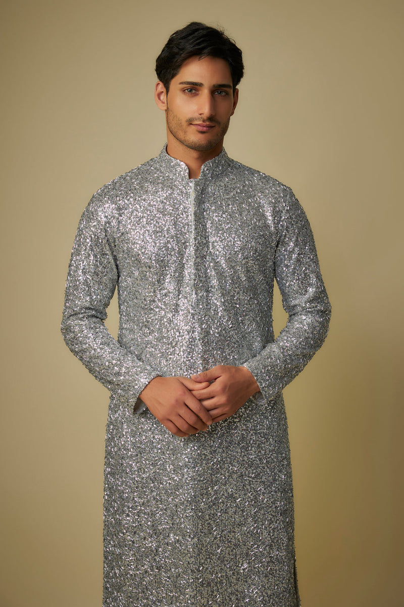 Silver Embroiderd Kurta With Pant