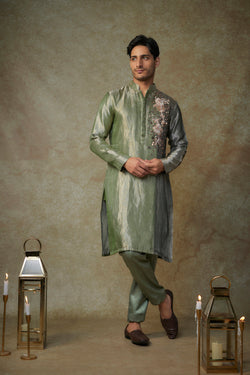 Green Black Embroiderd Kurta Set