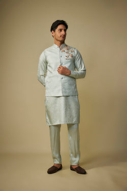 Sage Greem Embroiderd Bundi With Kurta And Pant