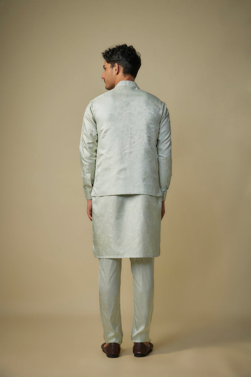 Sage Greem Embroiderd Bundi With Kurta And Pant