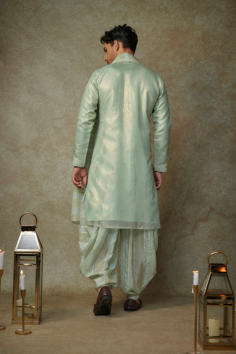 Sage Green Embroiderd Kurta With Dupatta And Dhoti