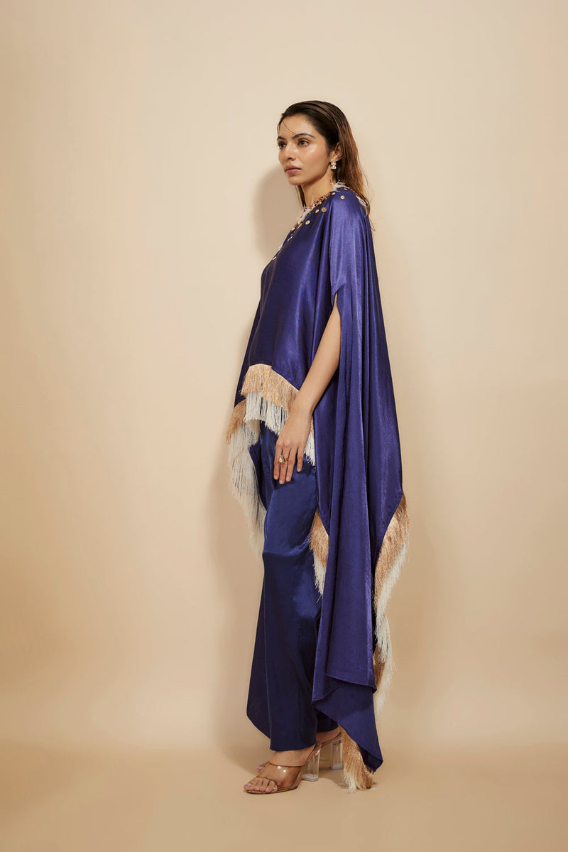 Blue Embroidered Kaftan With Pant