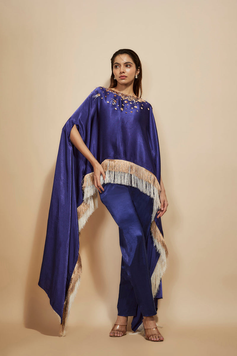 Blue Embroidered Kaftan With Pant