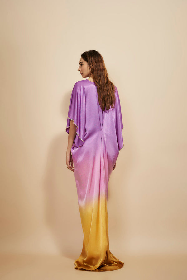 Mustard To Lilac Ombre Embroidered Kaftan