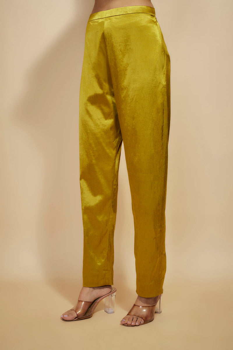 Mustard Block Embroidered Kaftan With Pant