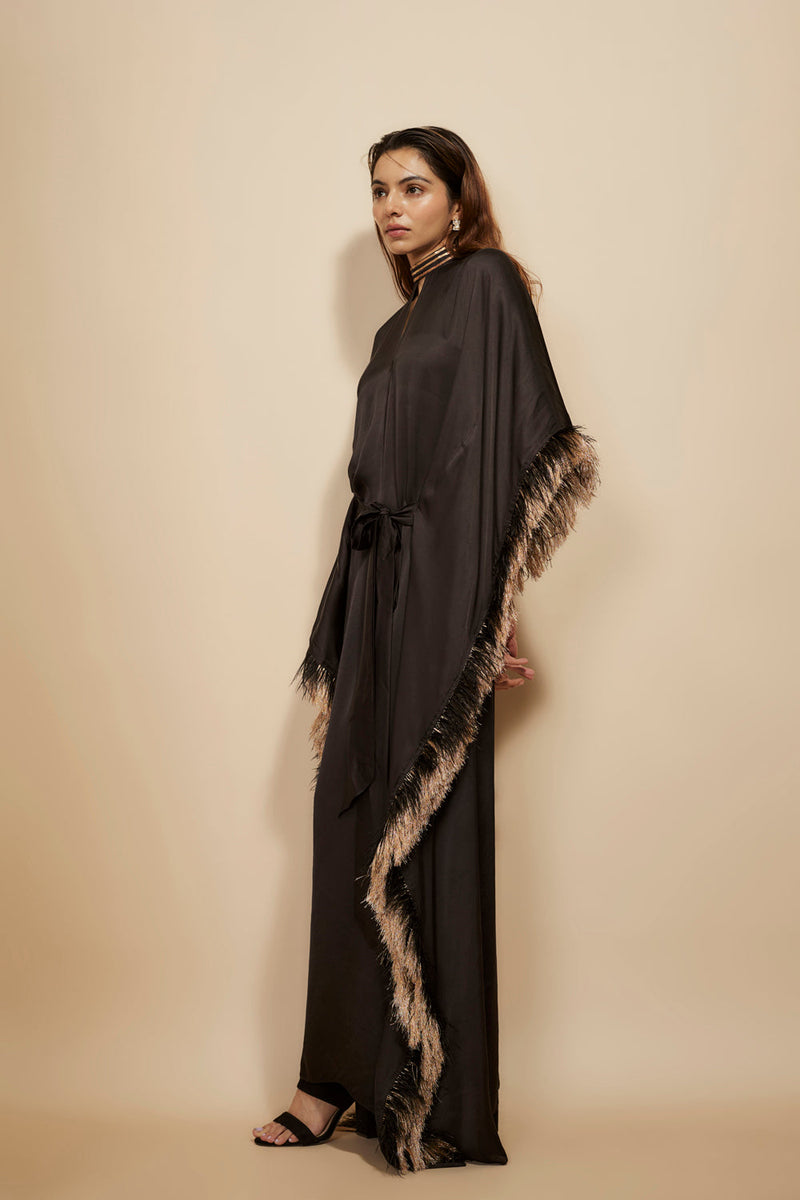 Black Embroidered Tie-Up Kaftan