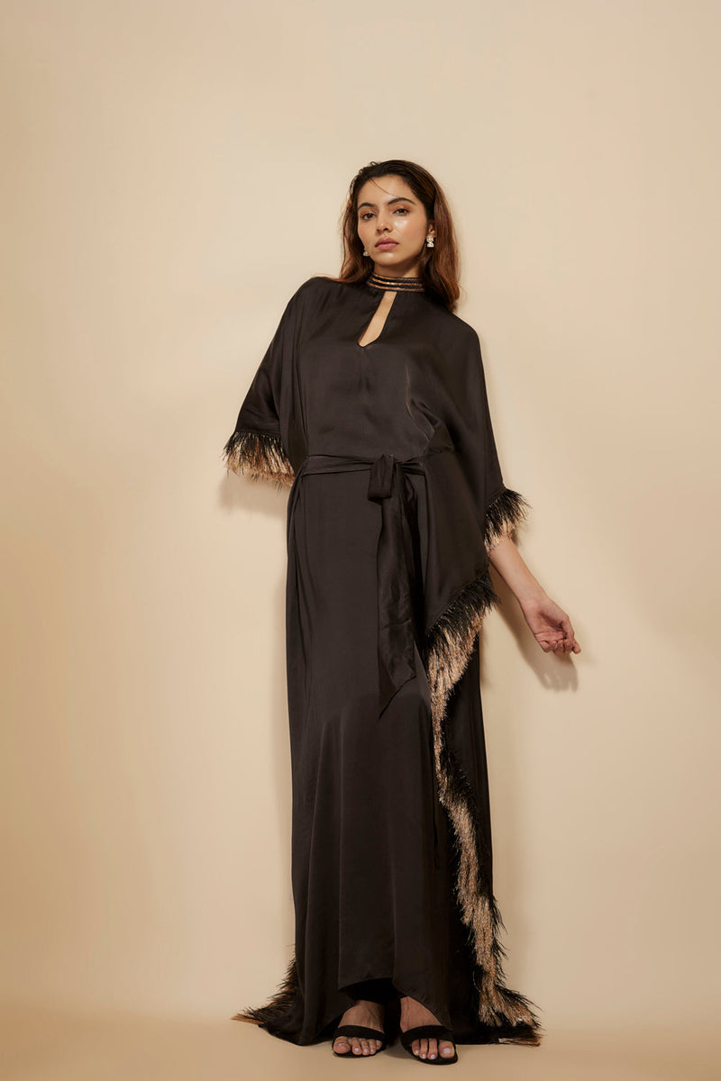 Black Embroidered Tie-Up Kaftan