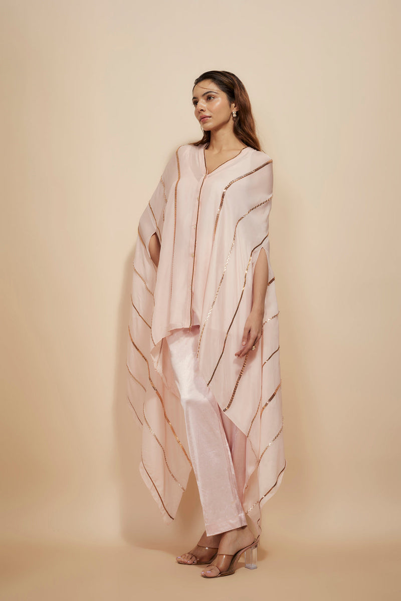 Light Pink Embroidered Kaftan With Pant