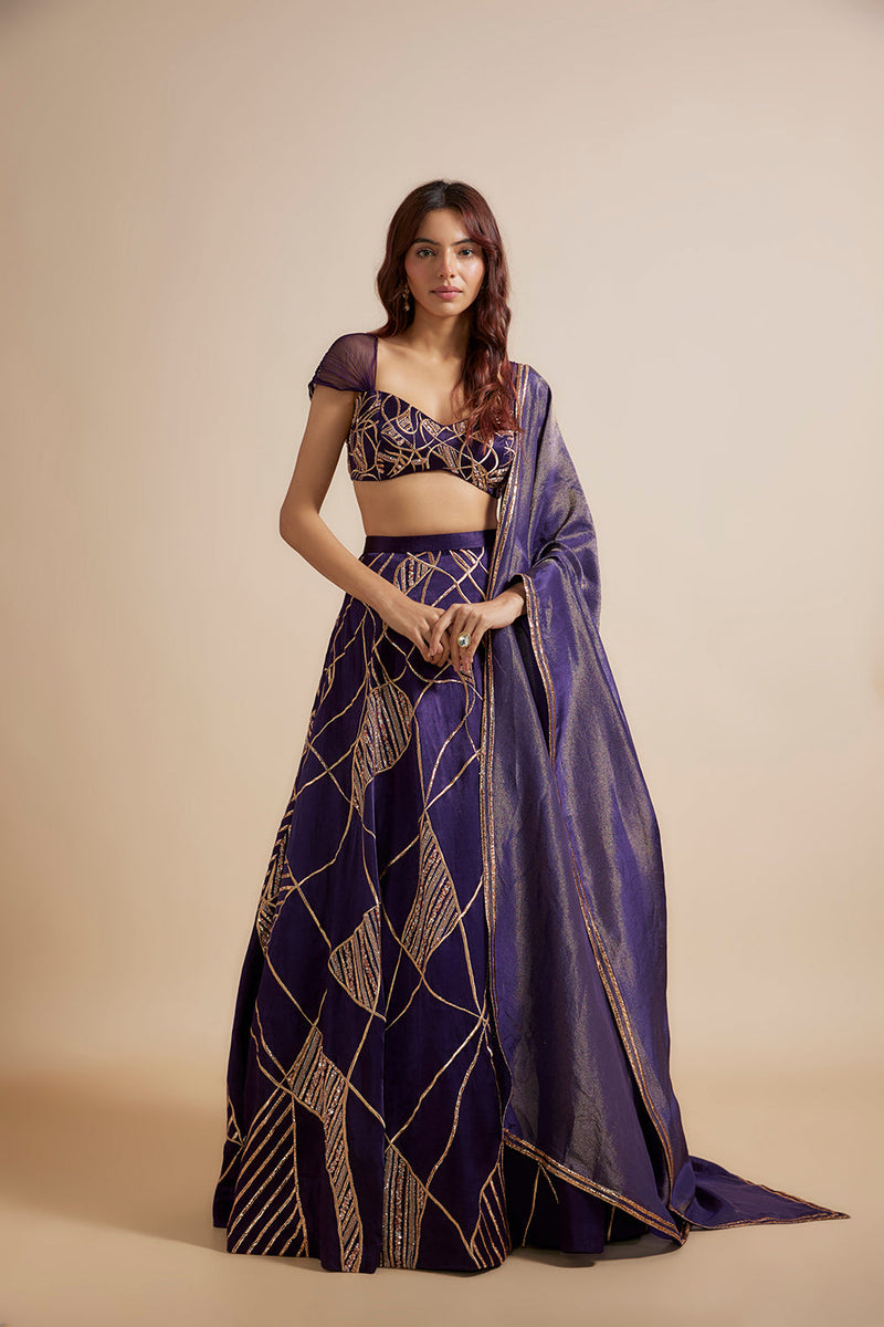 Deep Purple Embroidered Lehenga Set