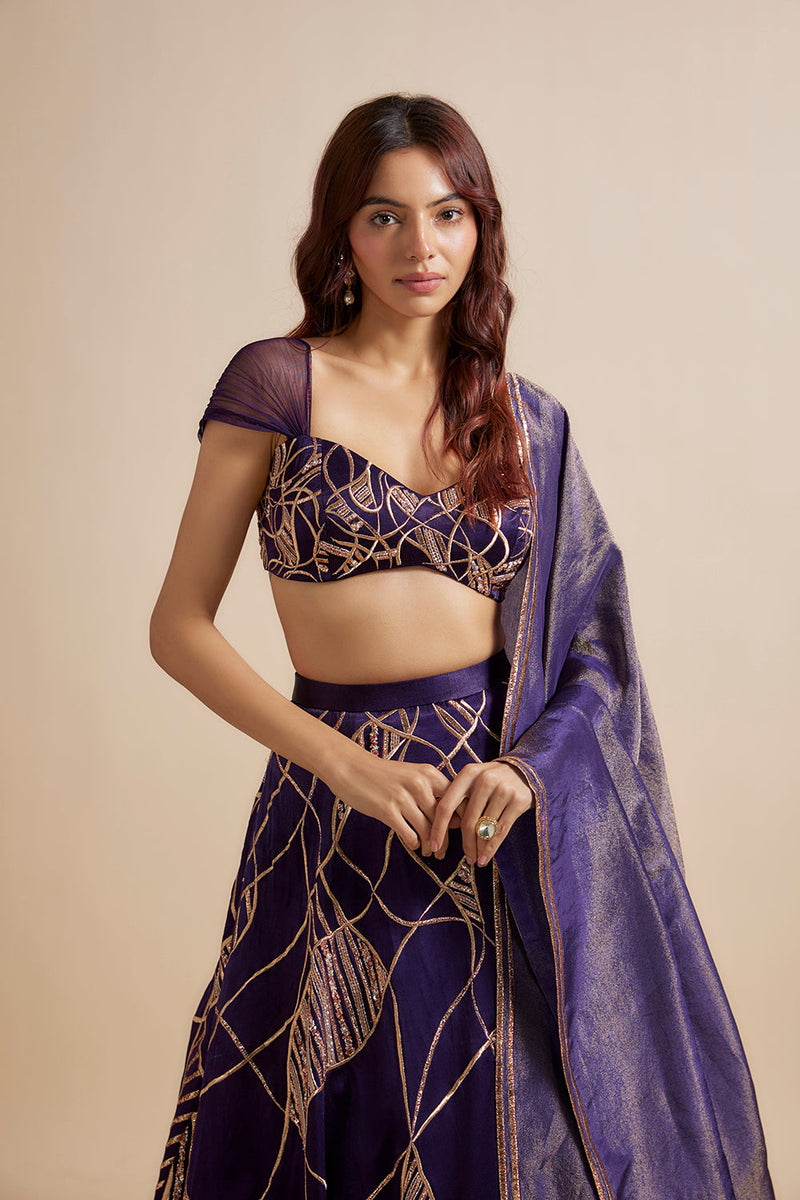 Deep Purple Embroidered Lehenga Set