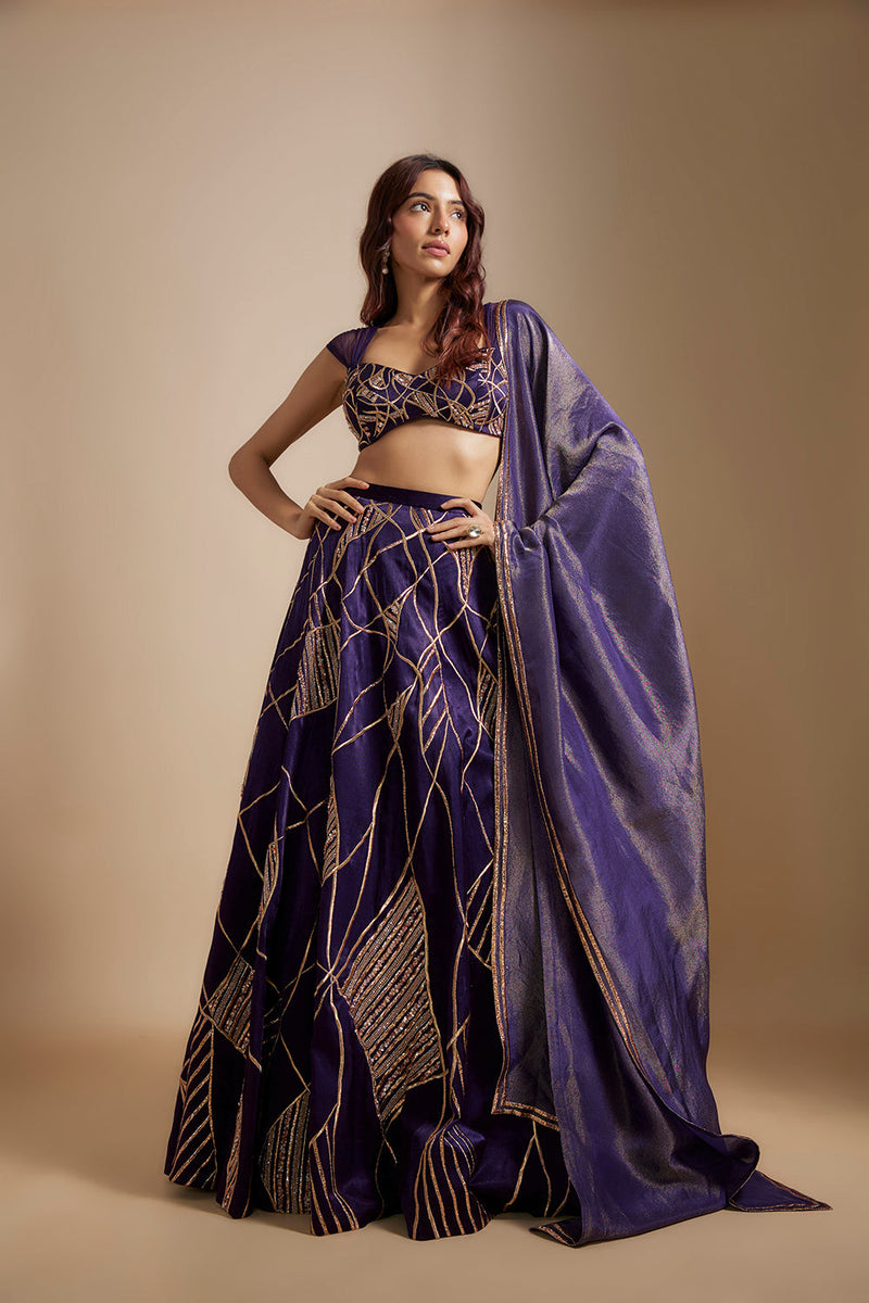 Deep Purple Embroidered Lehenga Set