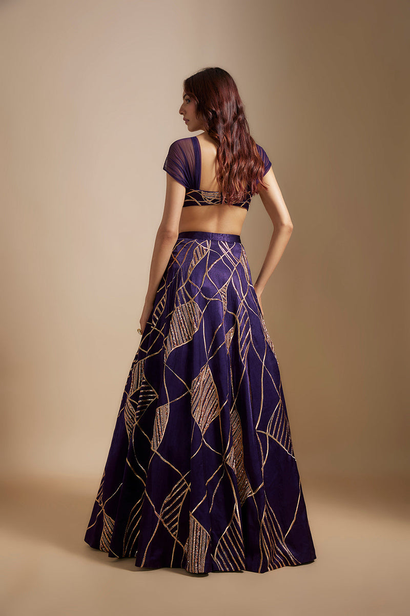 Deep Purple Embroidered Lehenga Set