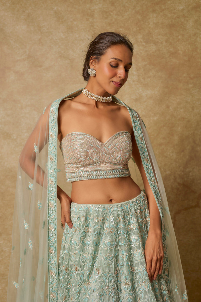 Mint Heavy Embroidered Lehenga Set