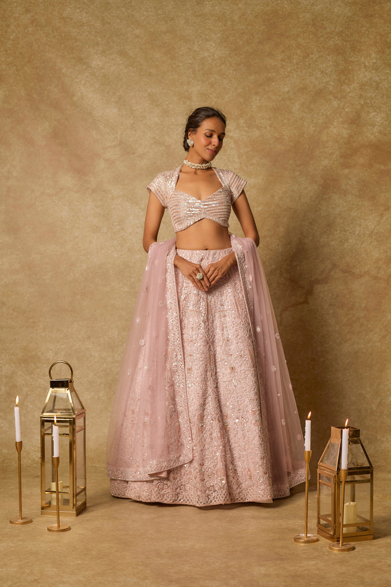 Dusty Pink Heavy Embroidered Lehenga Set