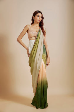 Green Ombre Saree With Embroidered Blouse