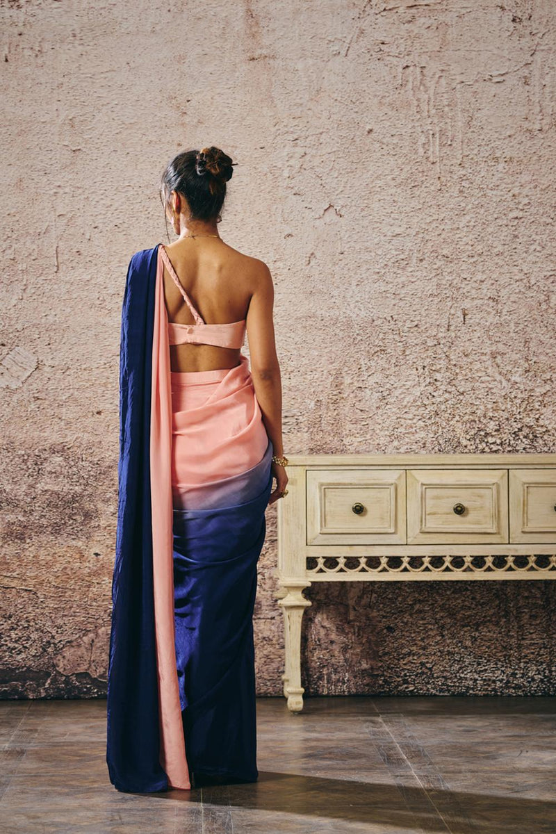 Peach Blouse With [Peach And Navy Blue Ombre Saree