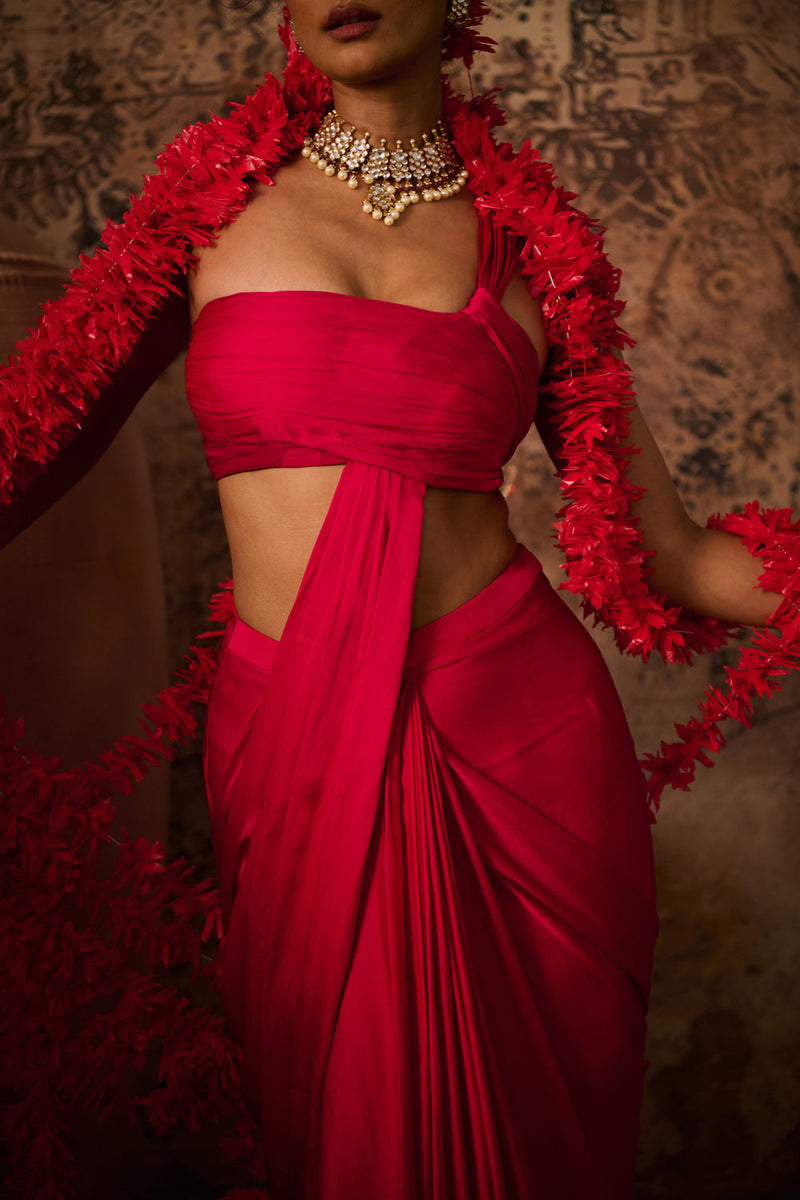 Hot Pink Top With Skirt Saree