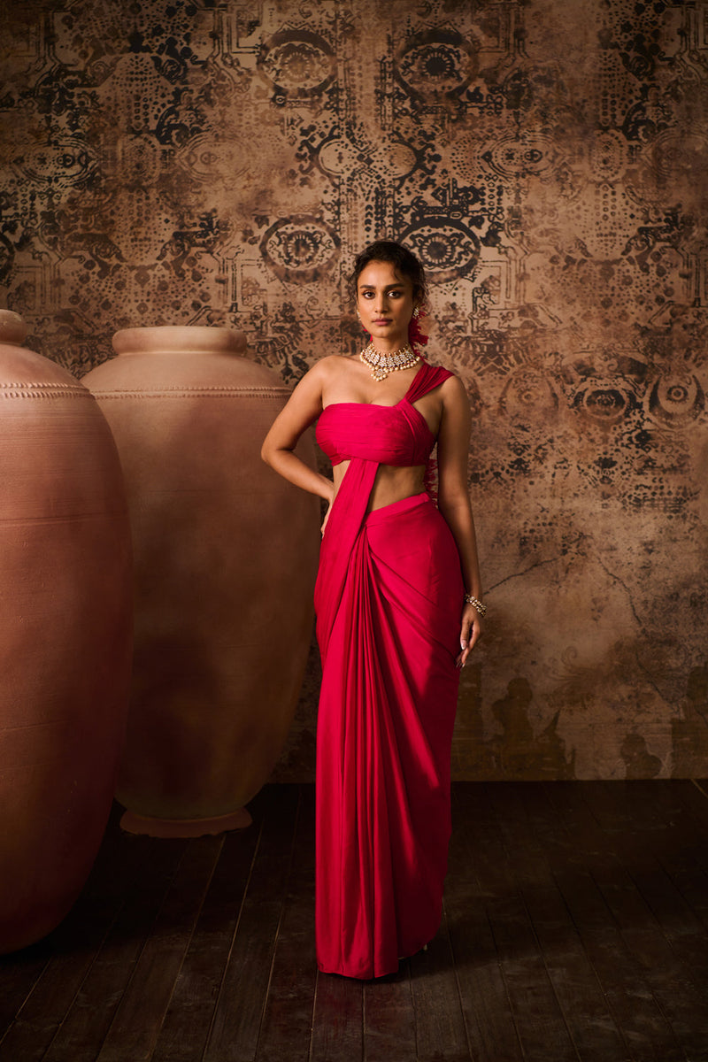 Hot Pink Top With Skirt Saree