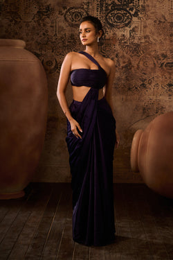 Purple Drape Top With Skirt Saree