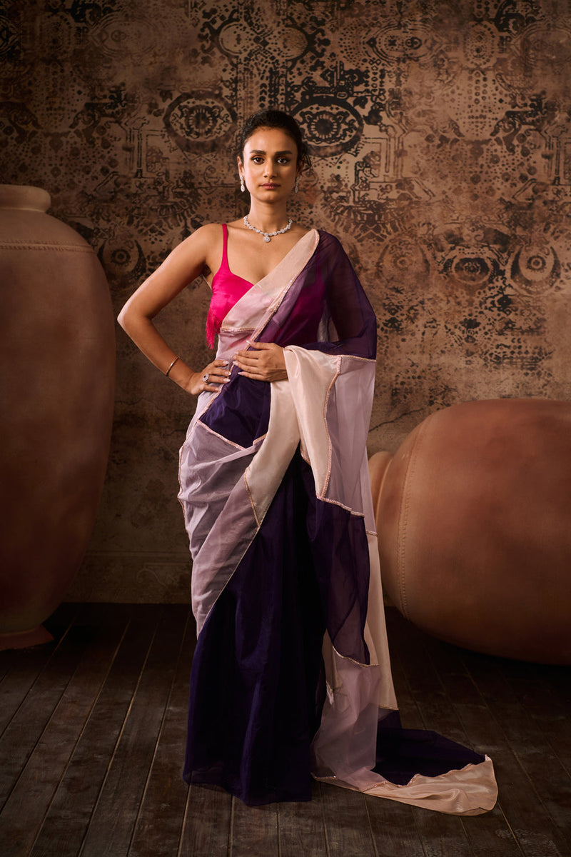 Hot Pink Blouse With Multicoloured Saree