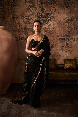 Black Embroidered Blouse With Embroidered Saree