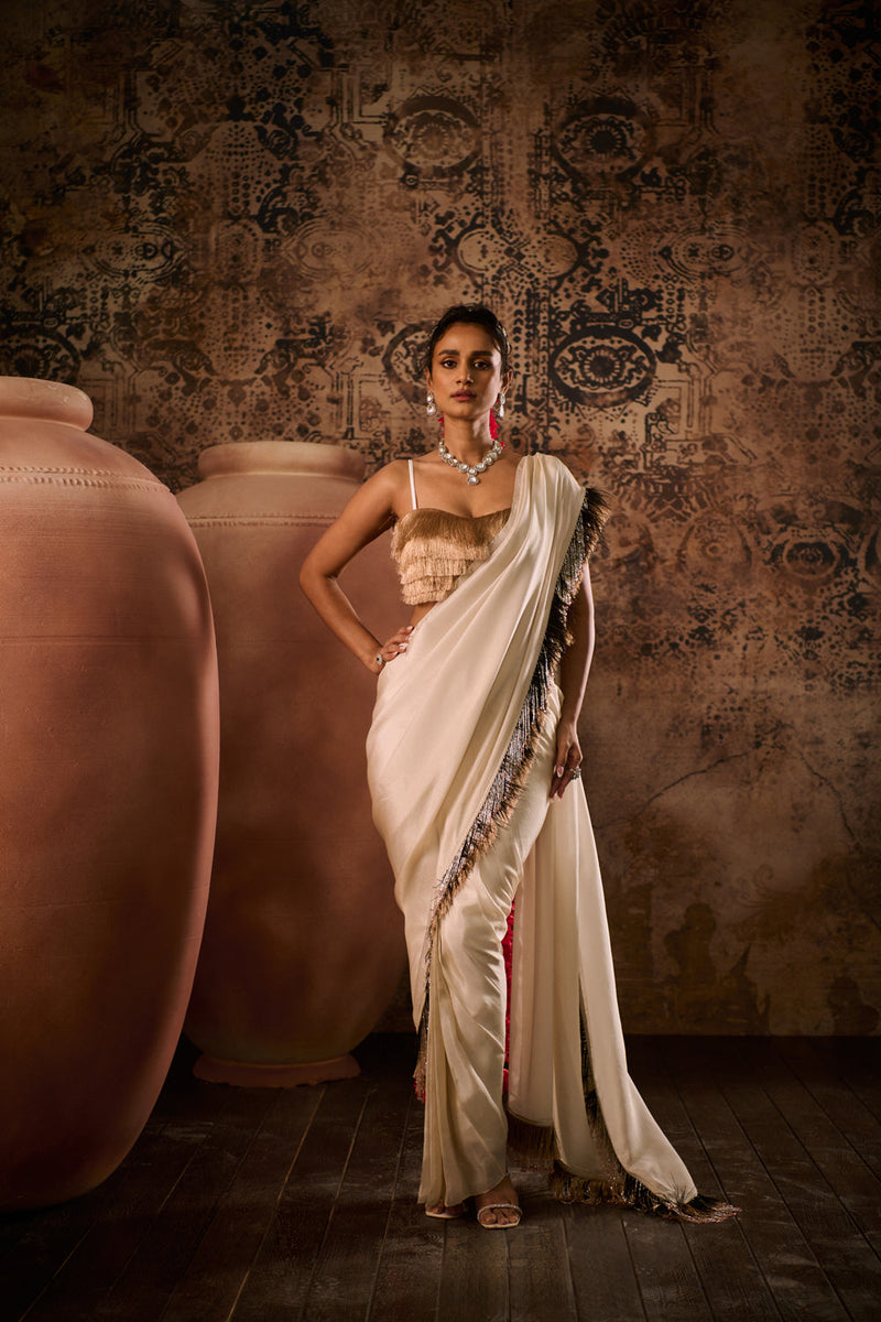 Rose Gold Tissue Saree With Blouse