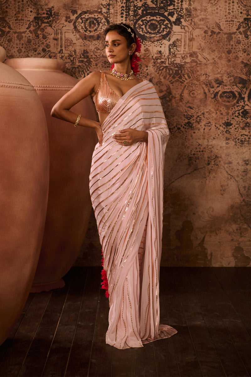 Baby Pink Embroidered Blouse With Embroidered Saree