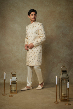 Butter Yellow Embroiderd Sherwani With Pant