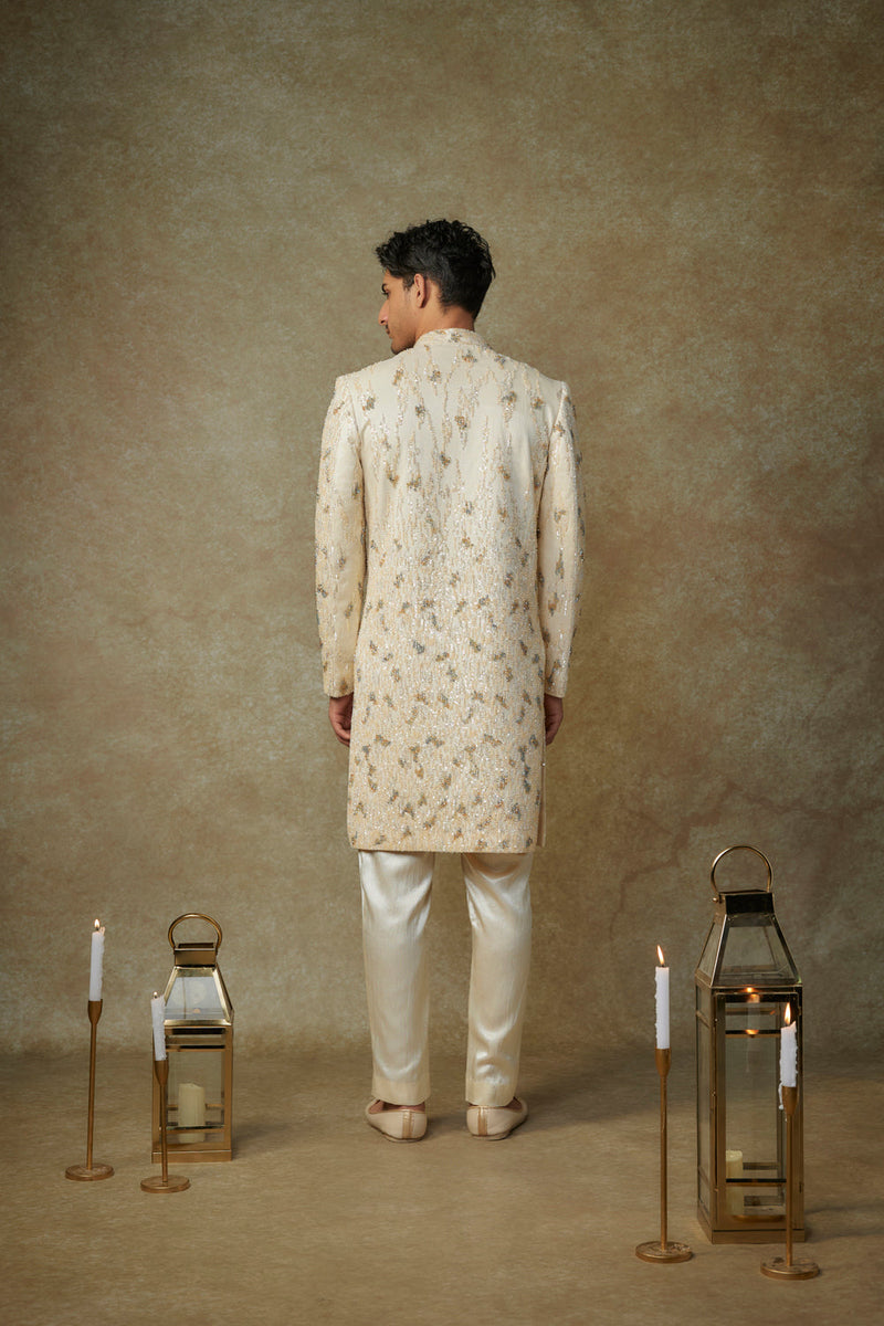 Butter Yellow Embroiderd Sherwani With Pant